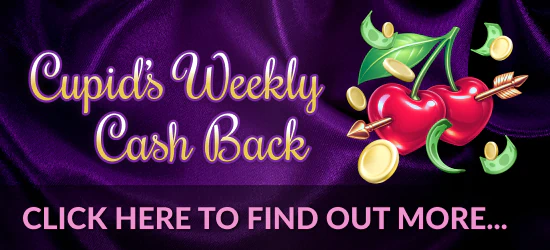 Promotion banner: IGP Cupids Weekly Cashback Feb 2026. Cupid's Weekly Cashback. Let's Play!