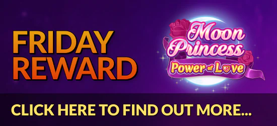 Promotion banner: IGP February 26 Friday. Get 50 Free Spins on Moon Princess Power of Love. Promo code "TGIF"