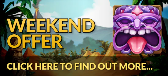 Promotion banner: IGP February 26 Weekend. Get 25% Bonus up to £25 + 20 Free Spins. Promo code "WEEKEND"